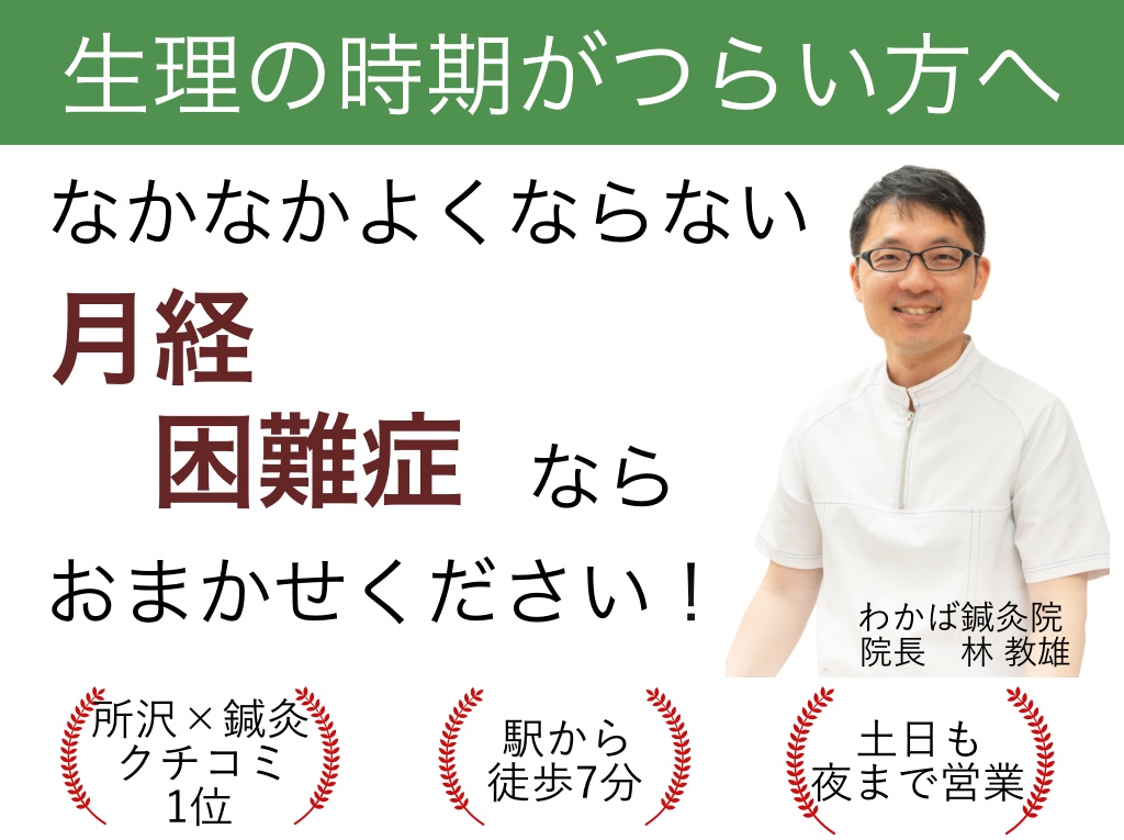 月経困難症 生理痛など 所沢市新所沢の鍼灸は わかば鍼灸院